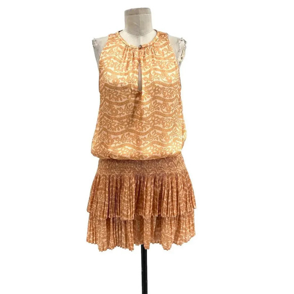 Current Air Los Angeles The Wyland Dress Smocked Mini Orange Floral Size Small - Picture 2 of 15